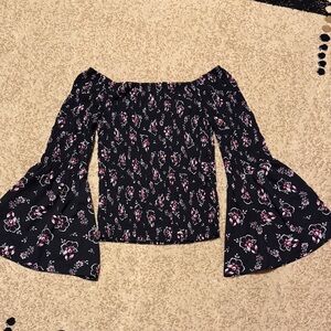 Express Black Floral Off-Shoulder Blouse